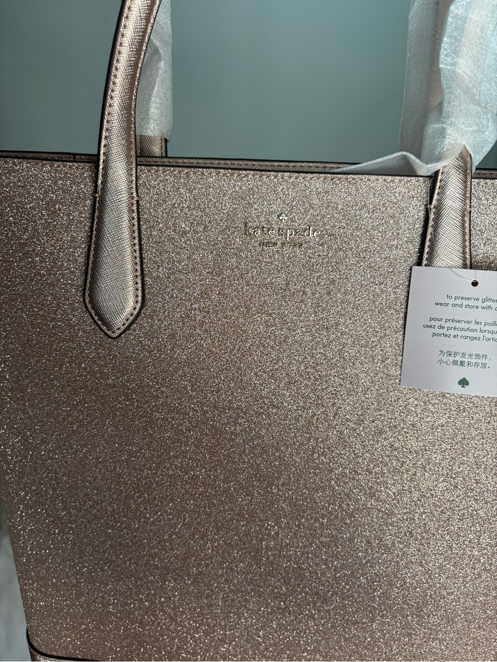 kate spade Metallic Glitter Tote in Rose - Picture 2 of 5